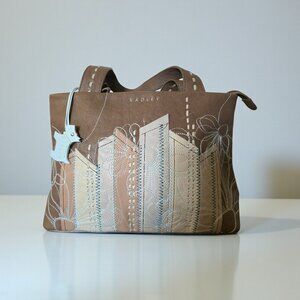 Radley London Leather Tote Bag | Rare Embroidered Patchwork Floral | Vintage UK